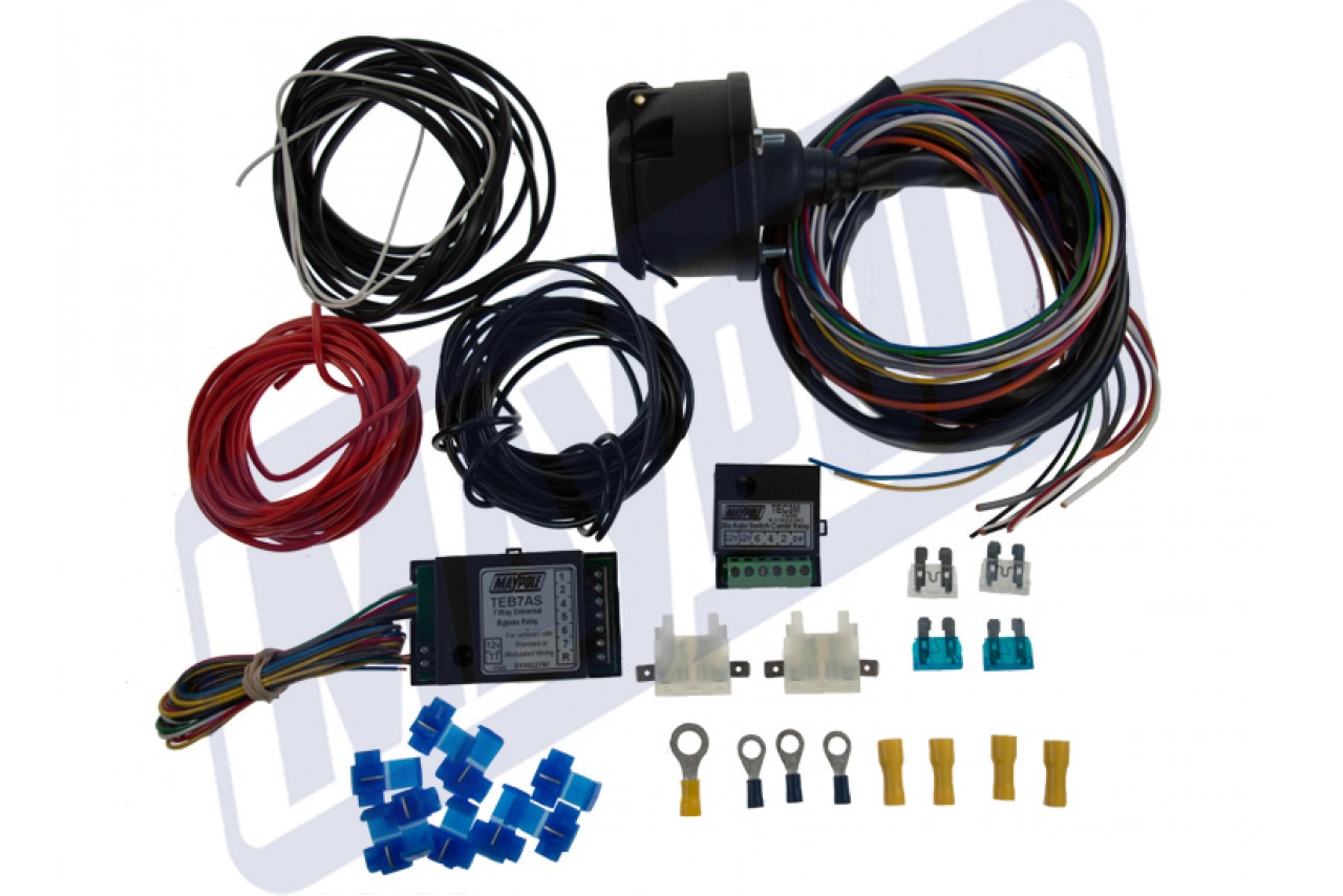 13 Pin 2 metre Wiring Kit with 7 way bypass & 30amp charge relay