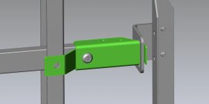 Green CAD mockup of a door latch