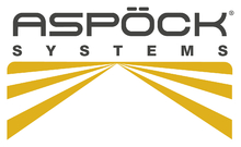 6 orange lines meeting in the centre with black aspock systems logo above