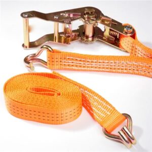 Orange 5000kg ratchet strap with a silver ratchet