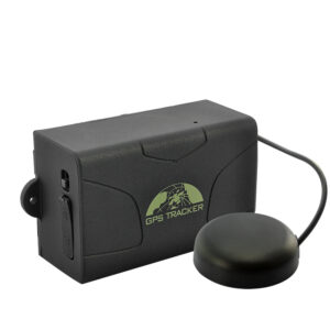 Black GPS tracker with attached built in backup battery
